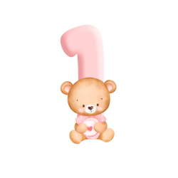 Pink Baby Bear One - edible cake decoration