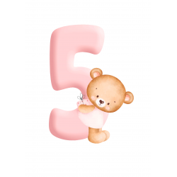 Pink Baby Bear Five - edible cake decoration