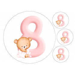 Pink Baby Bear Eight - edible cake decoration
