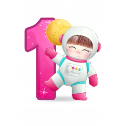 Tyttö Astronautti Yksi - syötävä kakkukoriste
