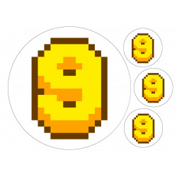 Keltainen Pikseli Yhdeksän - syötävä kakkukoriste