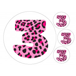 Pinkki Leopardi Kolme - syötävä kakkukoriste