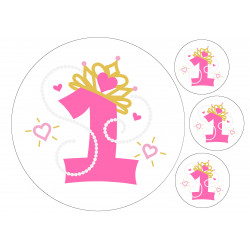 Pinkki helmi prinsessanumero yksi - pyöreä syötävä kakkukuva