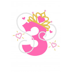 Pinkki helmi prinsessanumero kolme - suorakaide syötävä kakkukuva