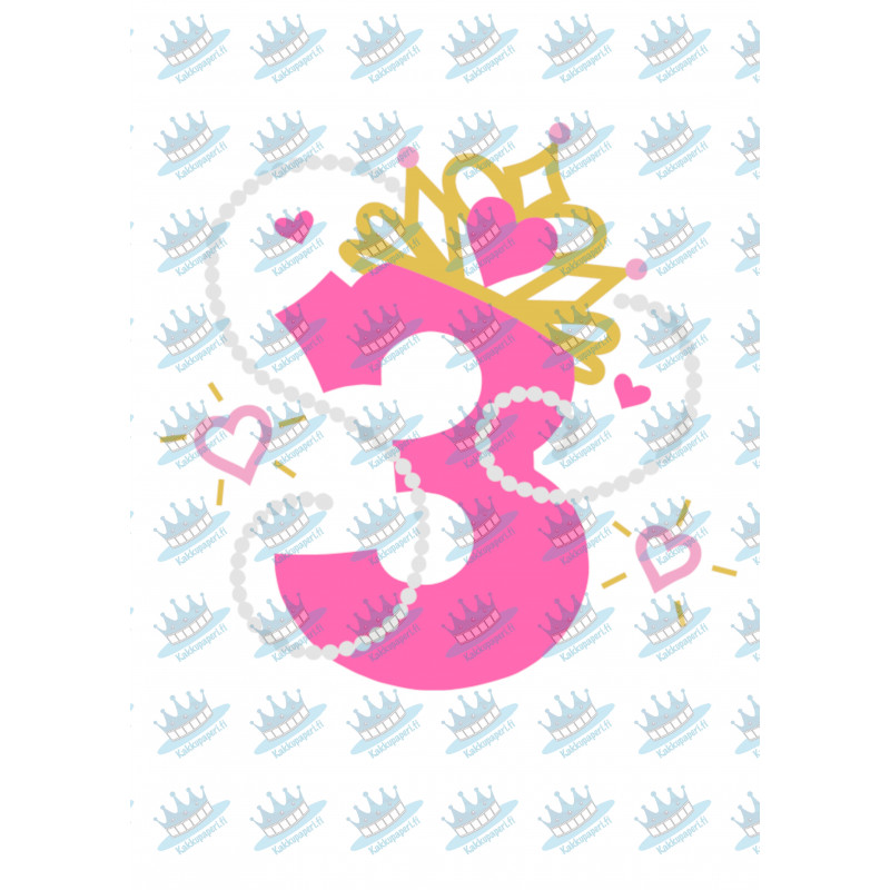 Pinkki helmi prinsessanumero kolme - suorakaide syötävä kakkukuva