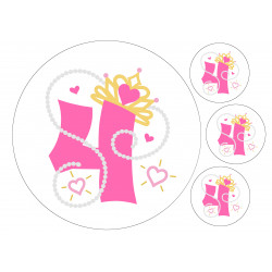 Pinkki helmi prinsessanumero neljä - pyöreä syötävä kakkukuva