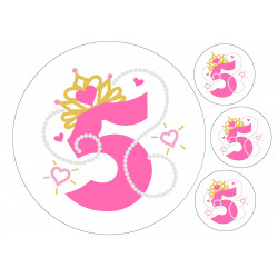 Pinkki helmi prinsessanumero viisi - pyöreä syötävä kakkukuva