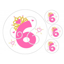 Pinkki helmi prinsessanumero kuusi - pyöreä syötävä kakkukuva