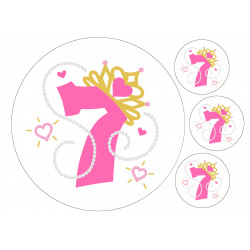 Pinkki helmi prinsessanumero seitsemän - pyöreä syötävä kakkukuva