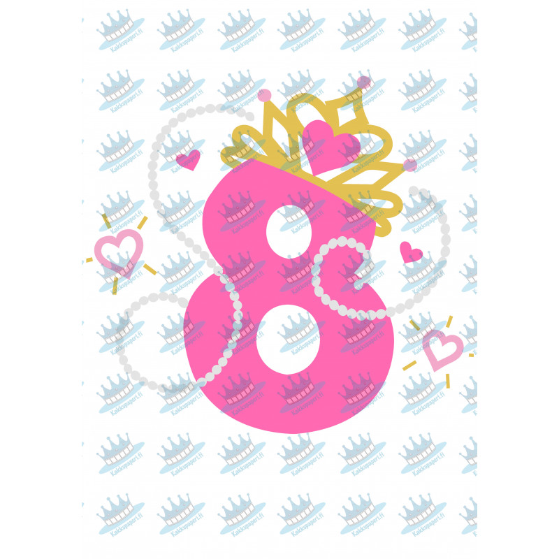 Pinkki helmi prinsessanumero kahdeksan - suorakaide syötävä kakkukuva