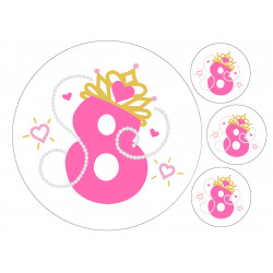 Pinkki helmi prinsessanumero kahdeksan - pyöreä syötävä kakkukuva