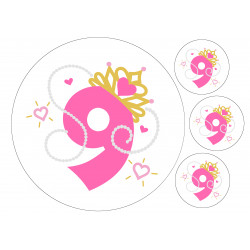 Pinkki helmi prinsessanumero yhdeksän - pyöreä syötävä kakkukuva