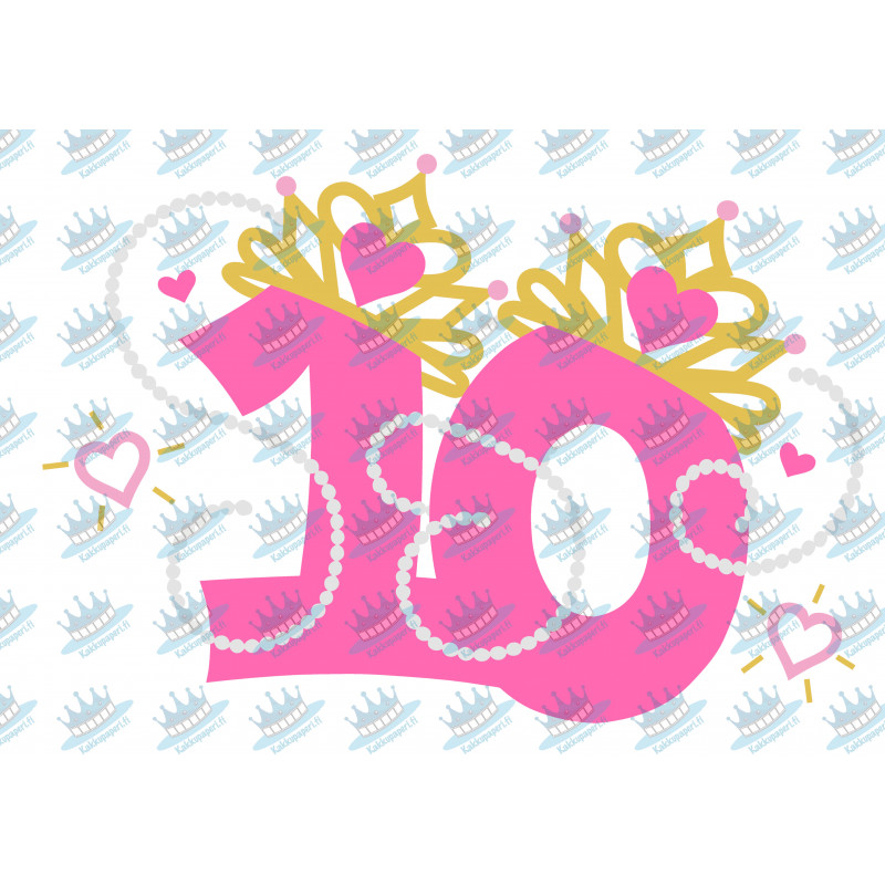 Pinkki helmi prinsessanumero kymmenen - suorakaide syötävä kakkukuva