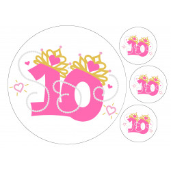 Pinkki helmi prinsessanumero kymmenen - pyöreä syötävä kakkukuva