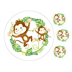 Apinat ja peikonlehdet - pyöreä syötävä kakkukuva